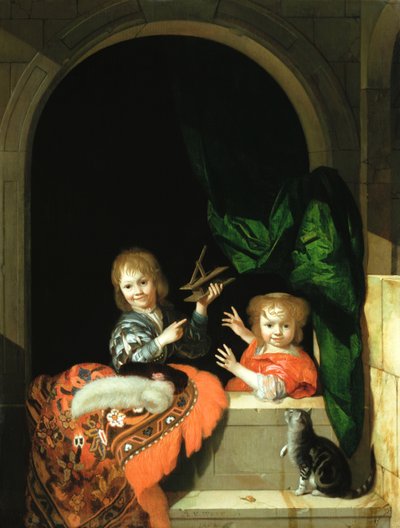A Cat Watching Two Boys by Adriaan van der Werff